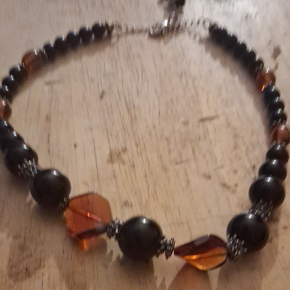 Elegant Black and Amber Beaded Necklace
